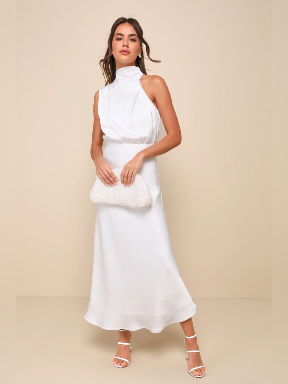 Distinctive Charm White Satin Asymmetrical Midi Dress - Lulus